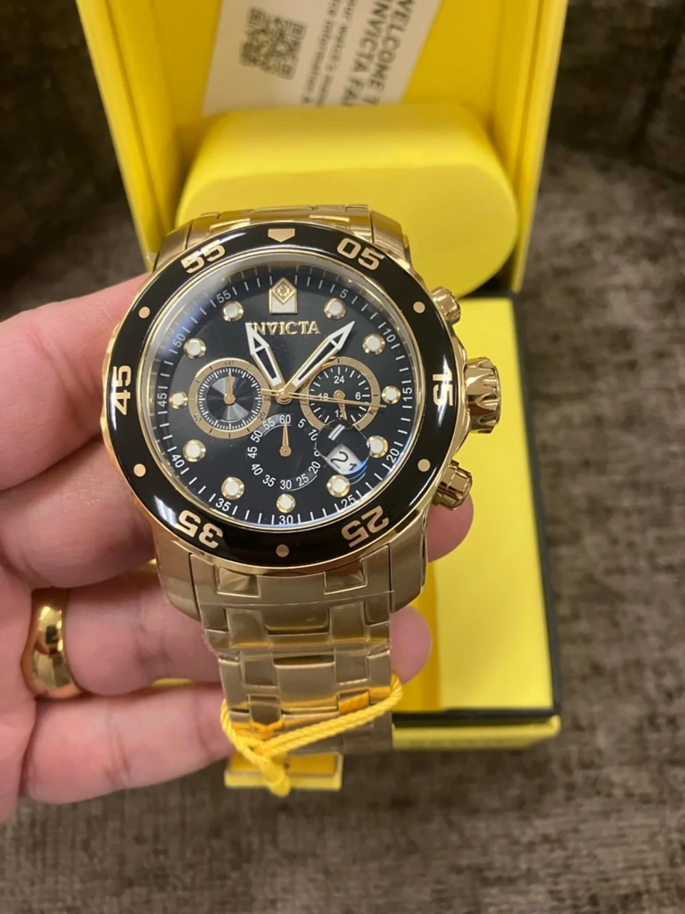 Invicta Gold and Black Stainless Steel Chronograph Watch